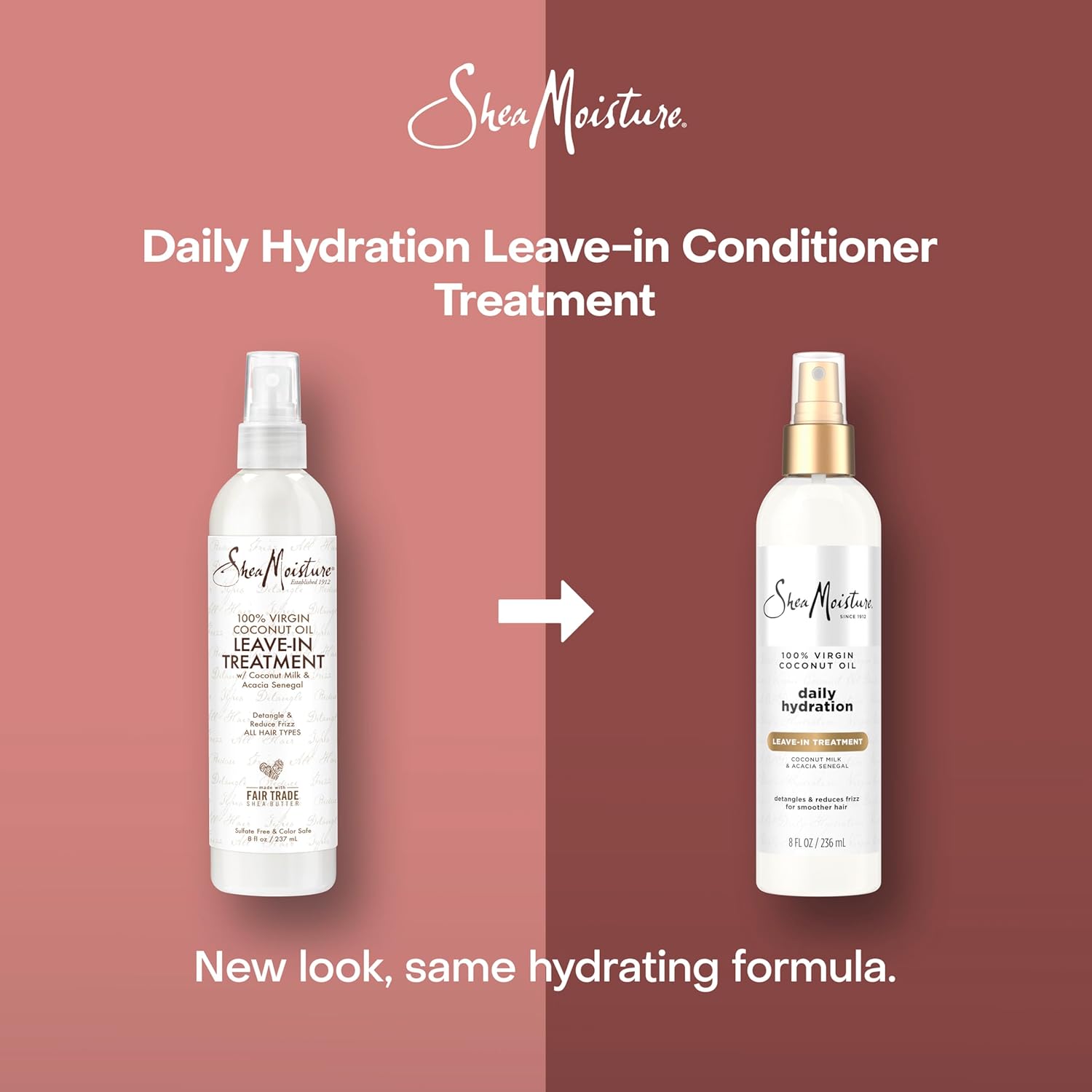 SheaMoisture 100% Virgin Coconut Oil leave-in treatment spray 237ml bottle with gold pump