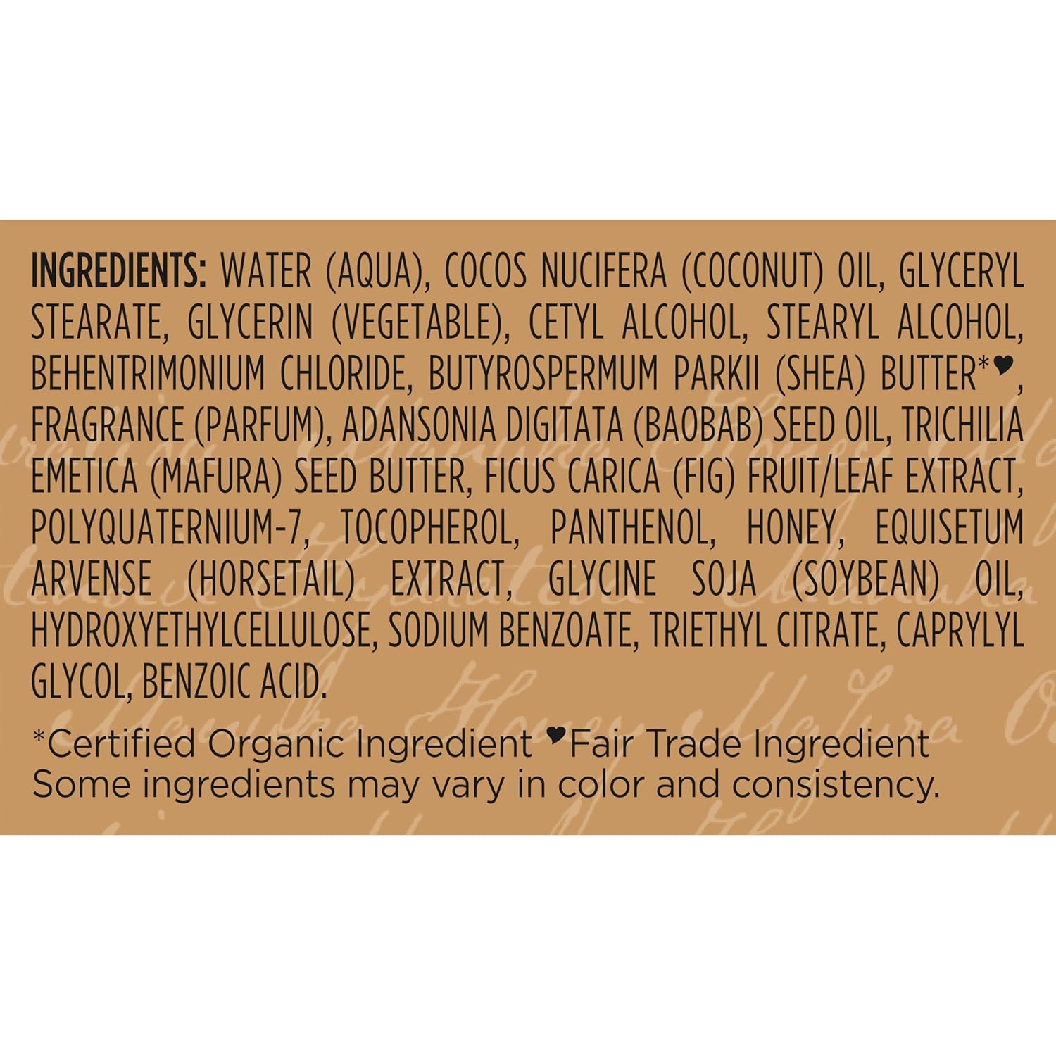 SheaMoisture Manuka Honey and Mafura Oil leave-in milk, 8 fl oz bottle ingredients label