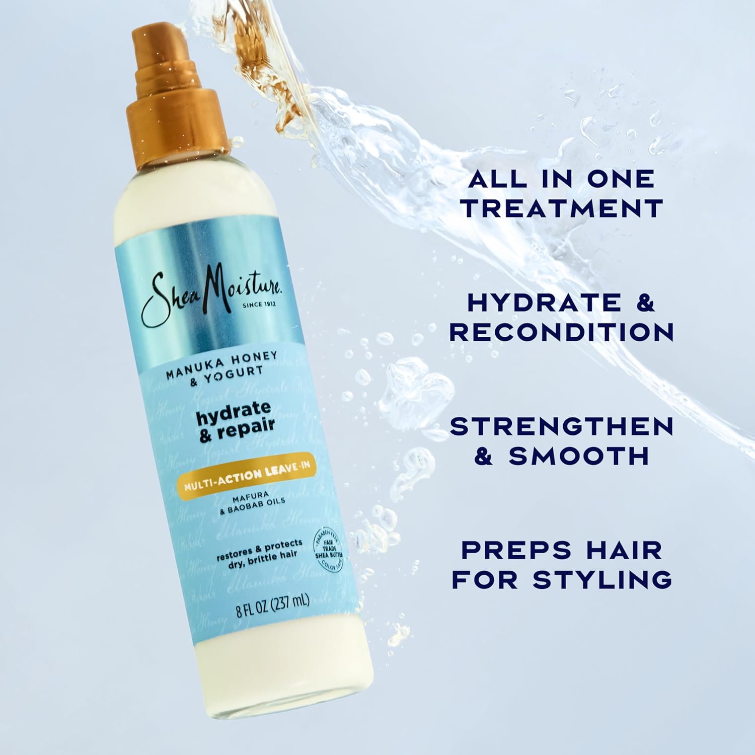 SheaMoisture Manuka Honey & Yogurt Hydrate & Repair leave-in conditioner spray bottle 237ml