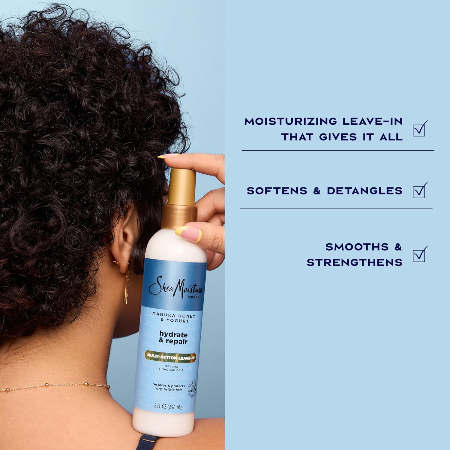 SheaMoisture Manuka Honey & Yogurt leave-in conditioner 237ml spray bottle with gold cap