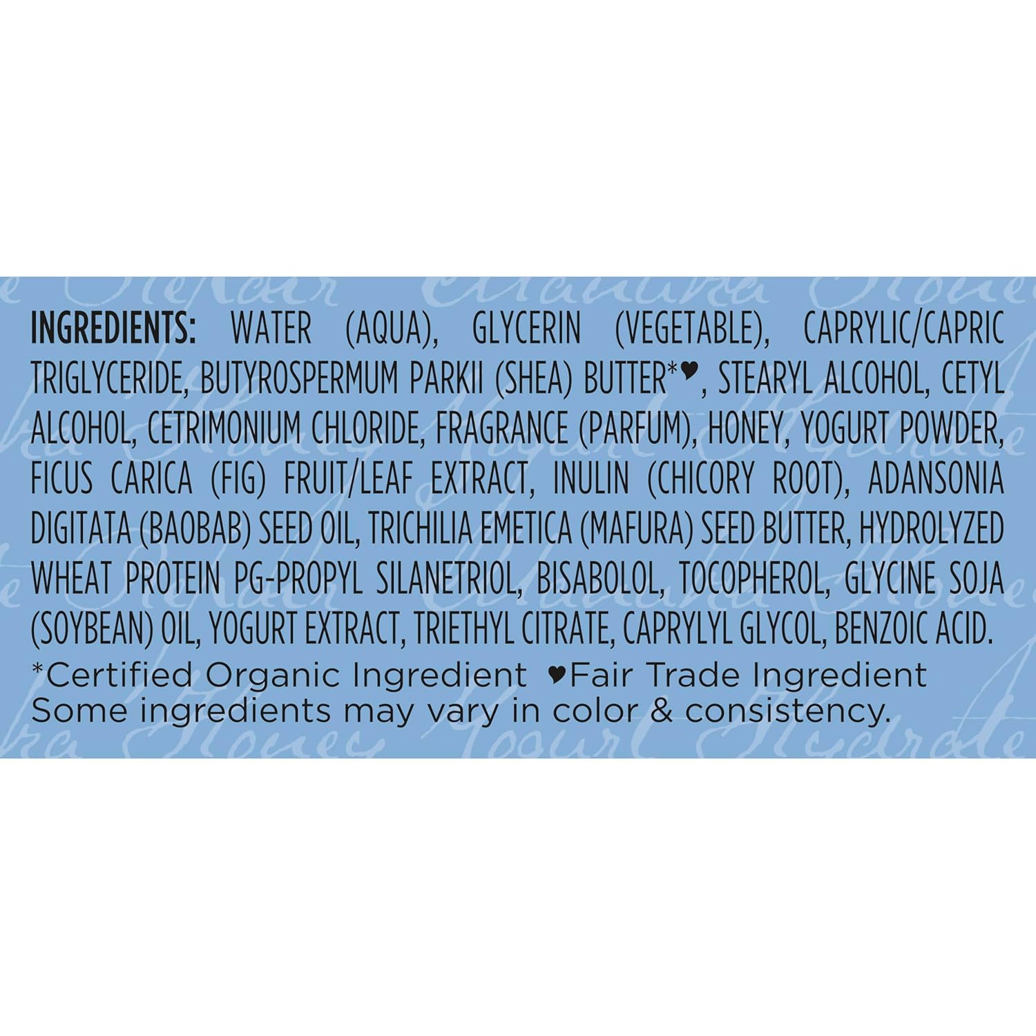SheaMoisture Manuka Honey and Yogurt leave-in conditioner 237ml bottle ingredients label