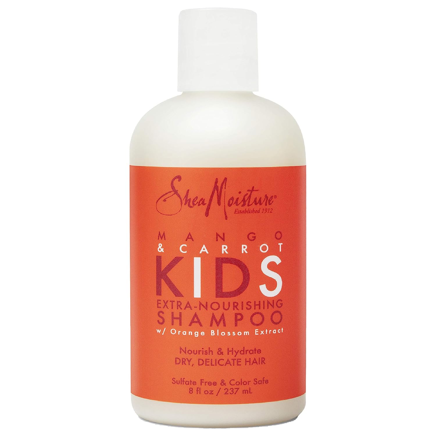 SheaMoisture Mango & Carrot Kids Extra-Nourishing Shampoo 237ml bottle with orange label