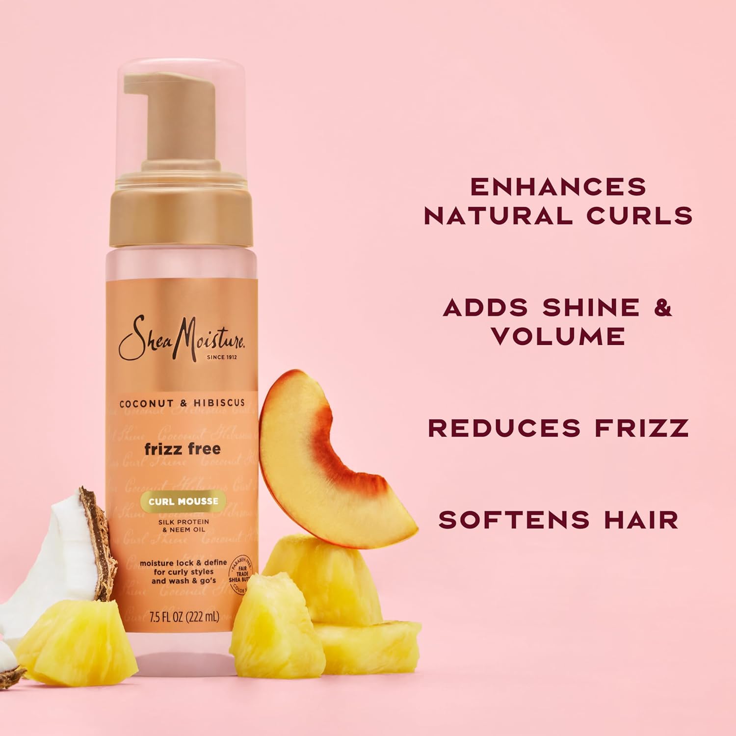 SheaMoisture Coconut & Hibiscus Frizz-Free Curl Mousse 222ml pump bottle