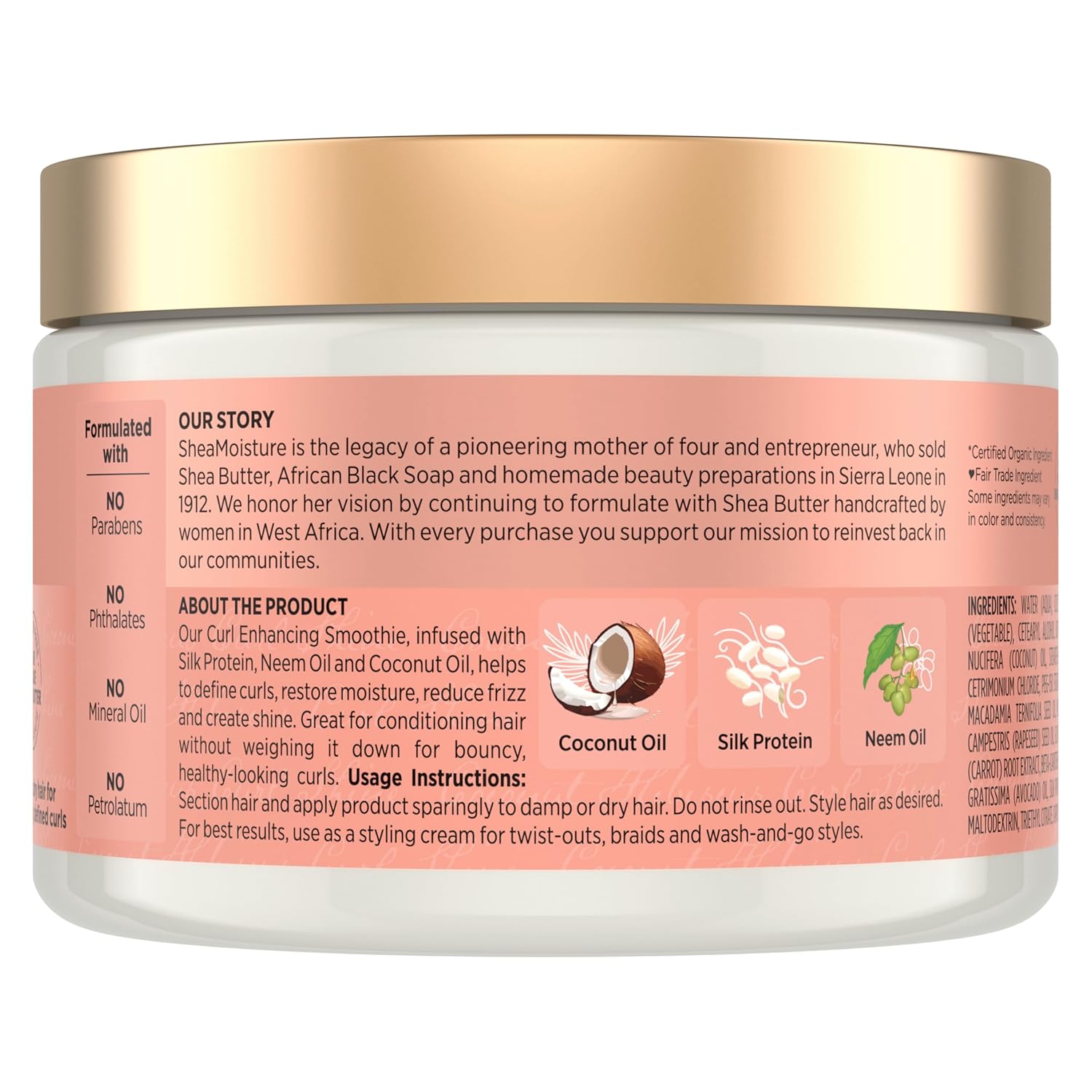 Shea Moisture Coconut & Hibiscus Curl Enhancing Smoothie hair cream jar with gold lid