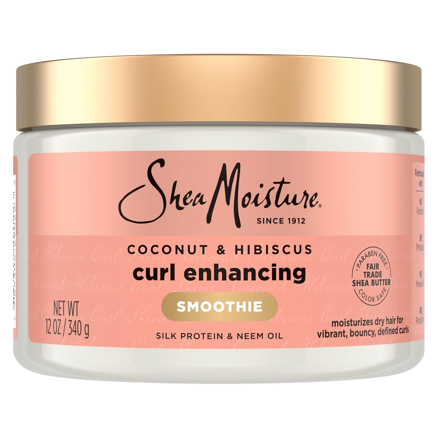 Shea Moisture Coconut & Hibiscus curl enhancing smoothie, 12 oz jar with gold lid