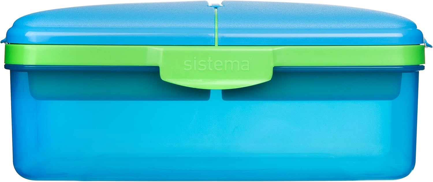 Sistema Slimline Quaddie 1.5L lunch box in blue and green with dividers