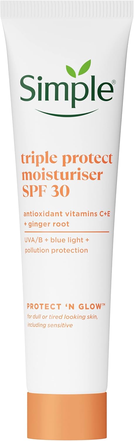 Simple Protect 'N' Glow Triple Protect Moisturiser SPF 30 tube with orange cap