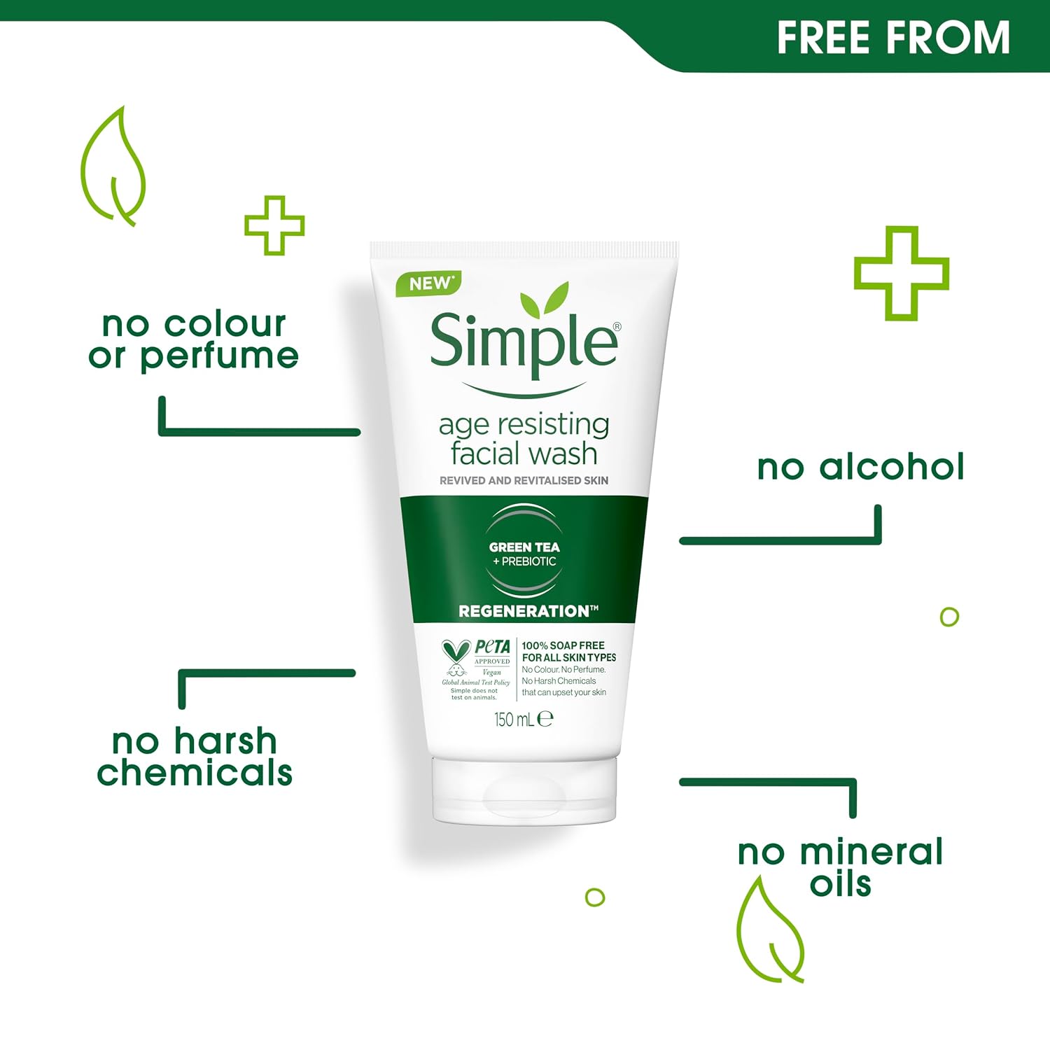Simple Regeneration Age Resisting Facial Wash 150ml tube with green band