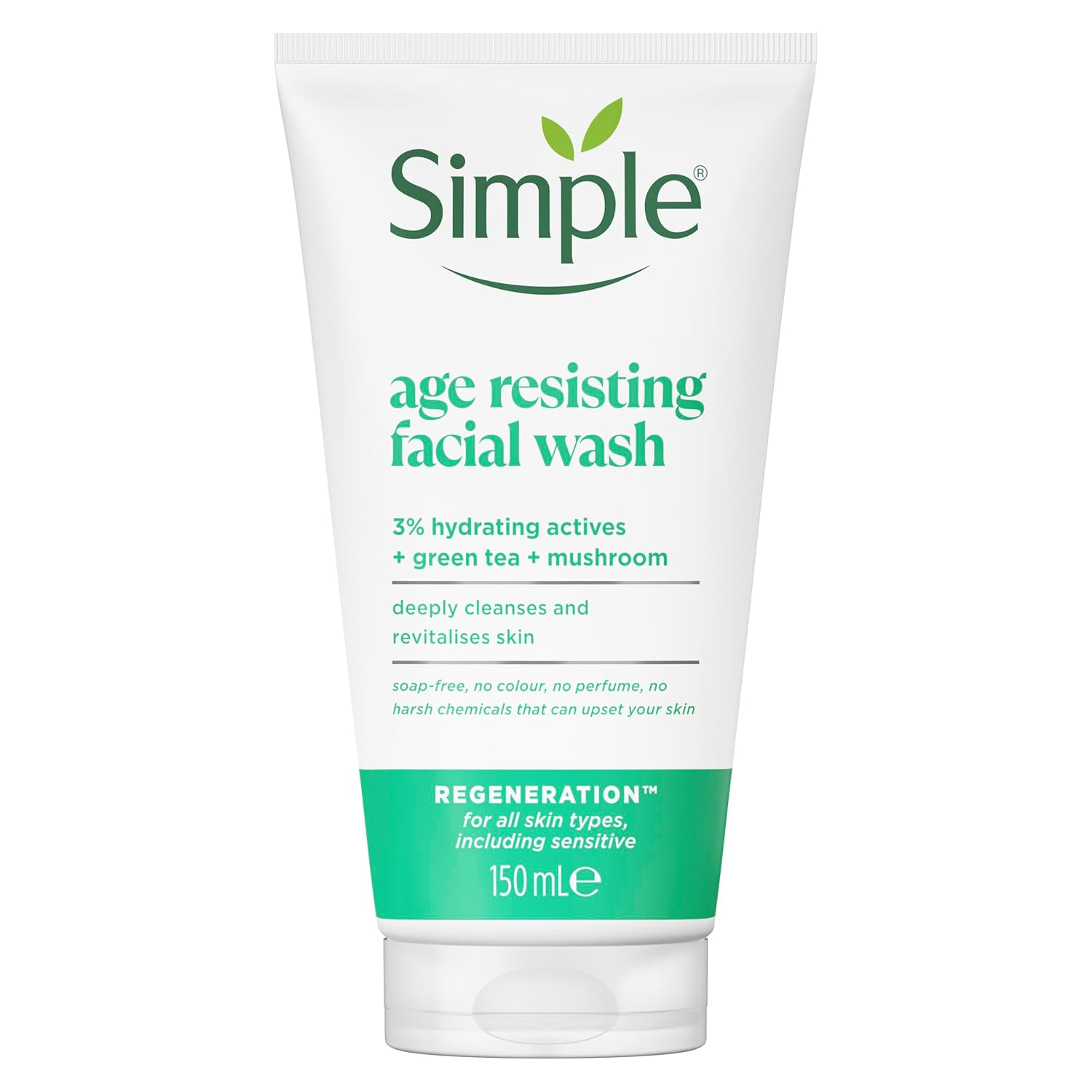 Simple Regeneration Age Resisting Facial Wash 150ml white tube with green band