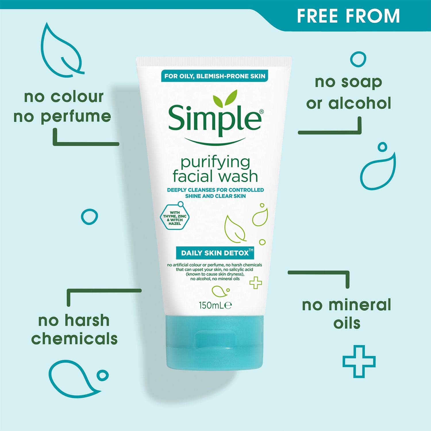 Simple Daily Skin Detox Purifying Gel Facial Wash 150ml tube