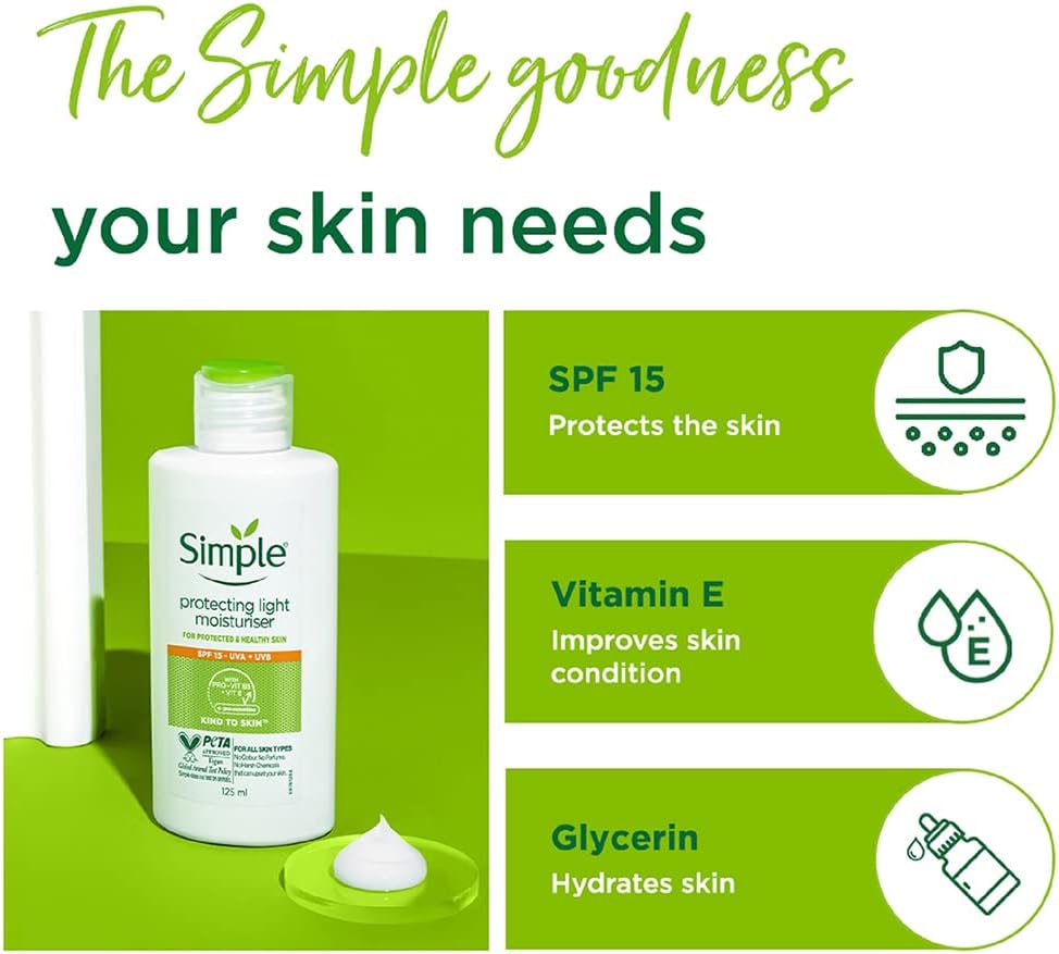 Simple Kind to Skin Protecting Light Moisturiser SPF 15, 125ml bottle