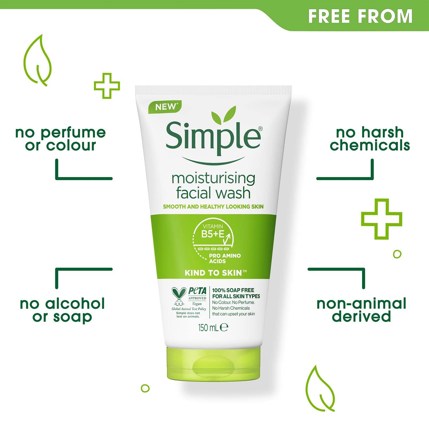 Simple Kind to Skin Moisturising Facial Wash 150ml white and green tube