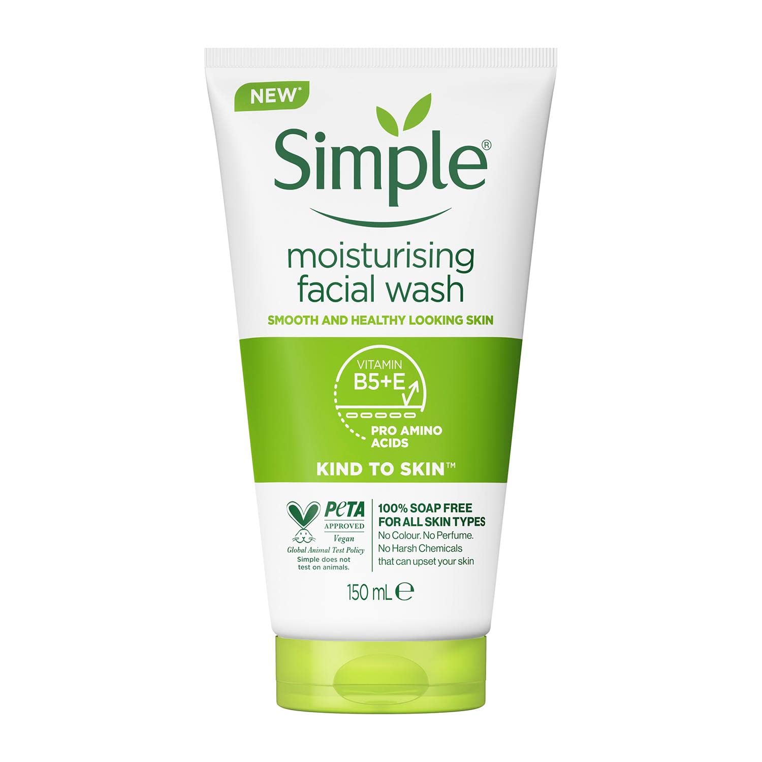 Simple Kind to Skin Moisturising Facial Wash 150ml tube with green base