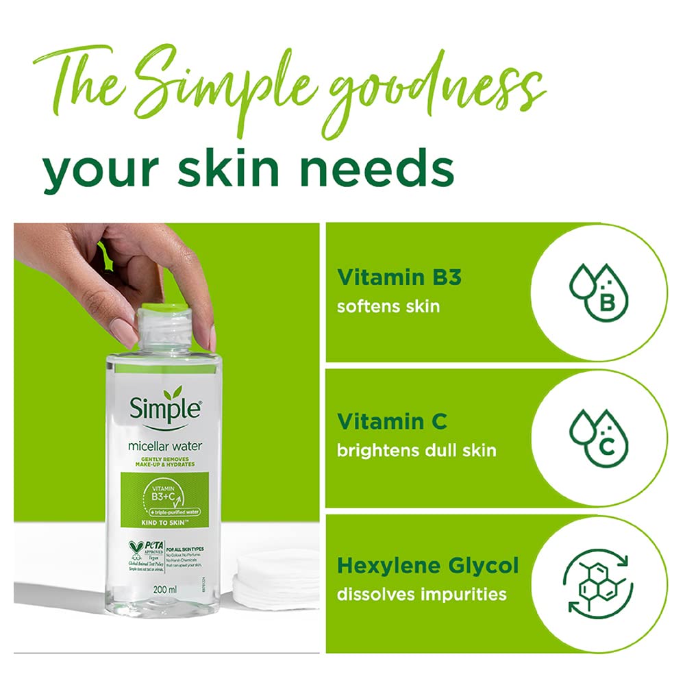 Simple Kind To Skin Micellar Cleansing Water 200ml bottle with cap