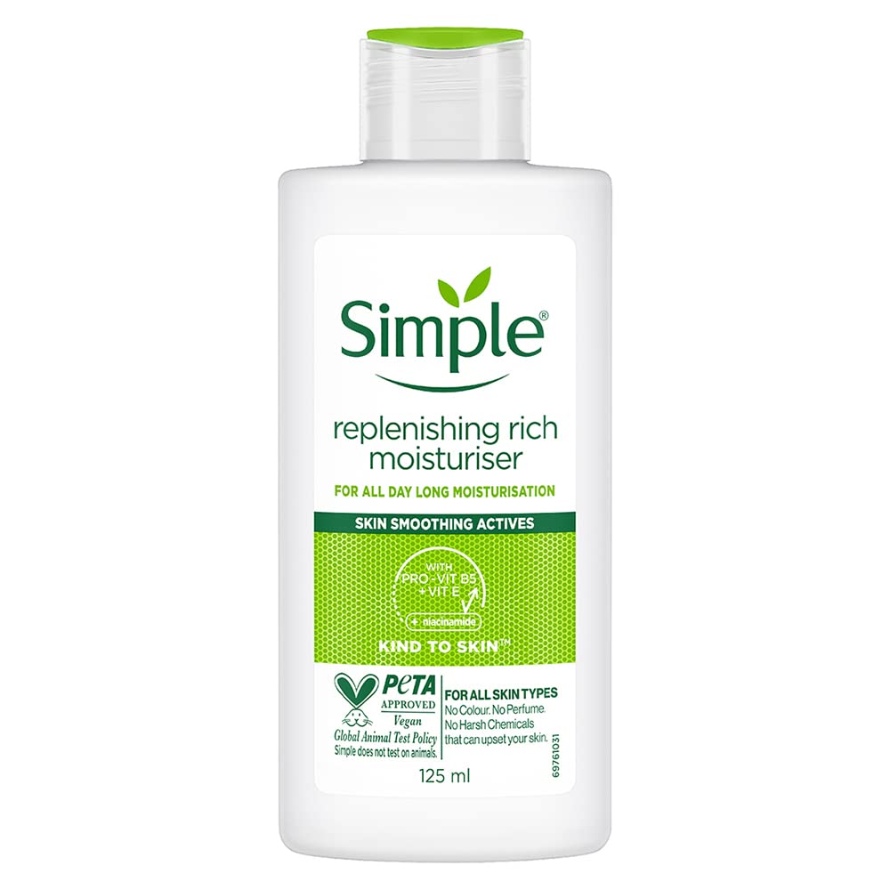 Simple Kind to Skin Replenishing Rich Moisturiser 125ml white bottle with green cap