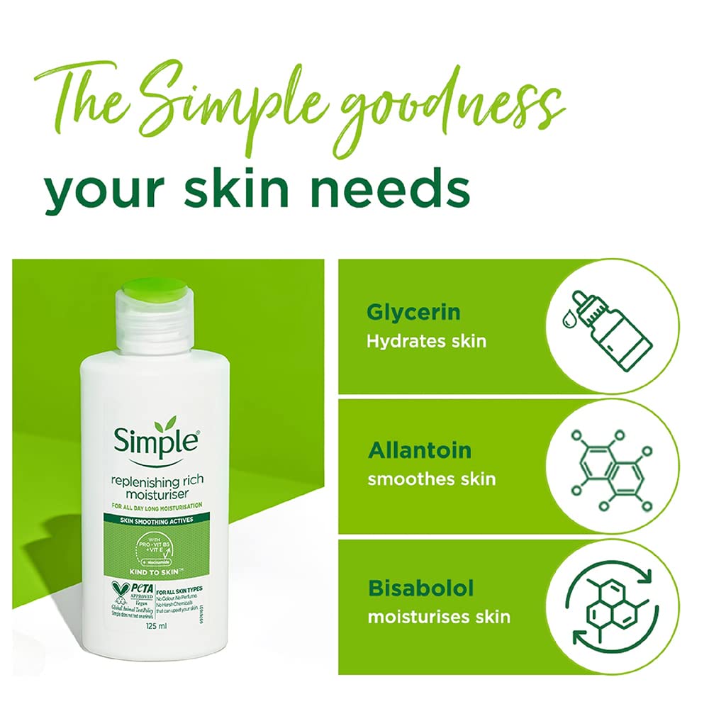 Simple Kind to Skin Replenishing Rich Moisturiser 125ml white bottle