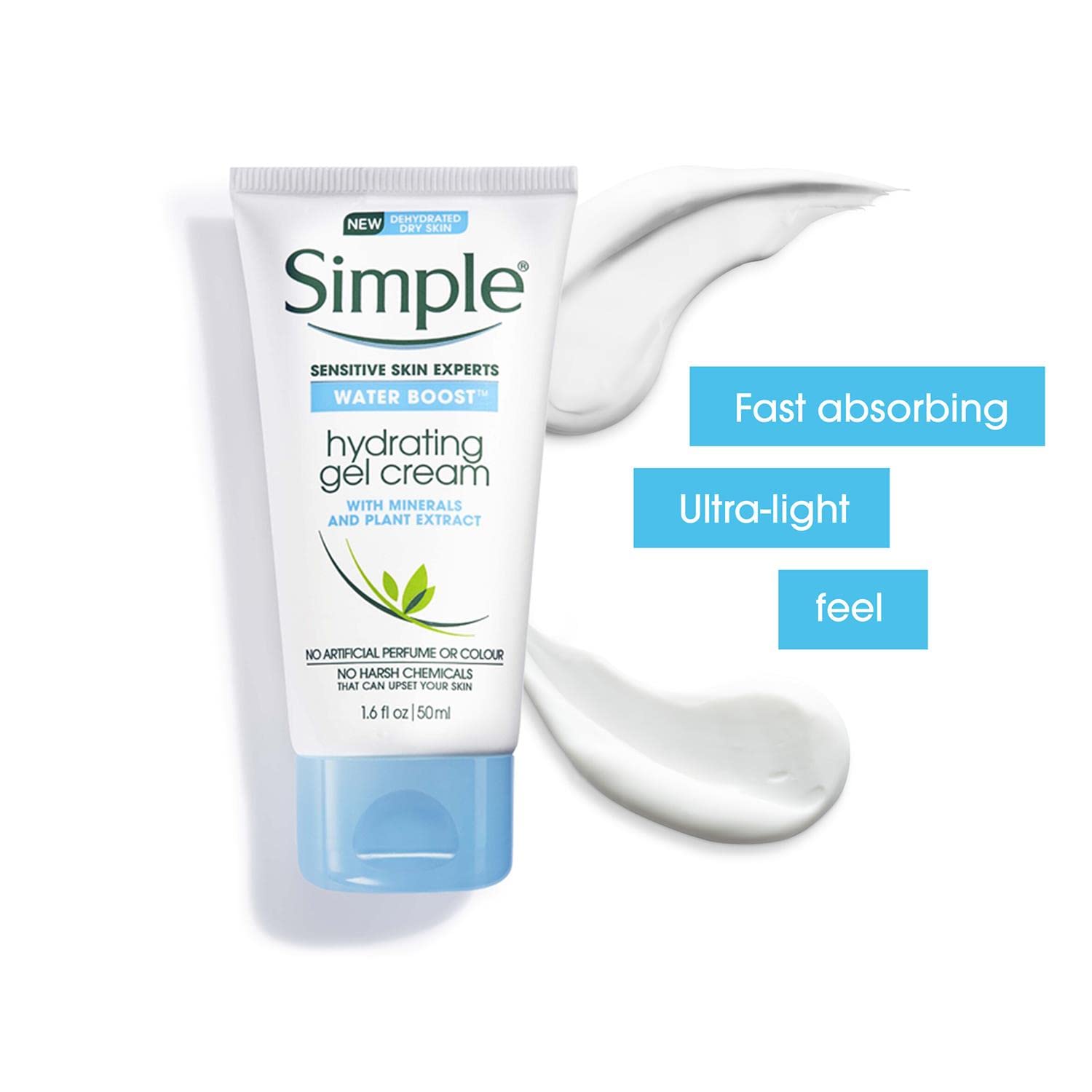 Simple Water Boost hydrating gel cream 50ml tube with blue base