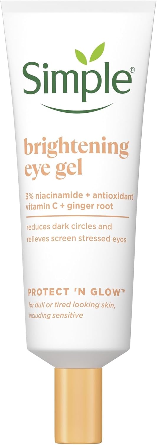 Simple Protect 'n' Glow Brightening Eye Gel 25ml tube with gold applicator