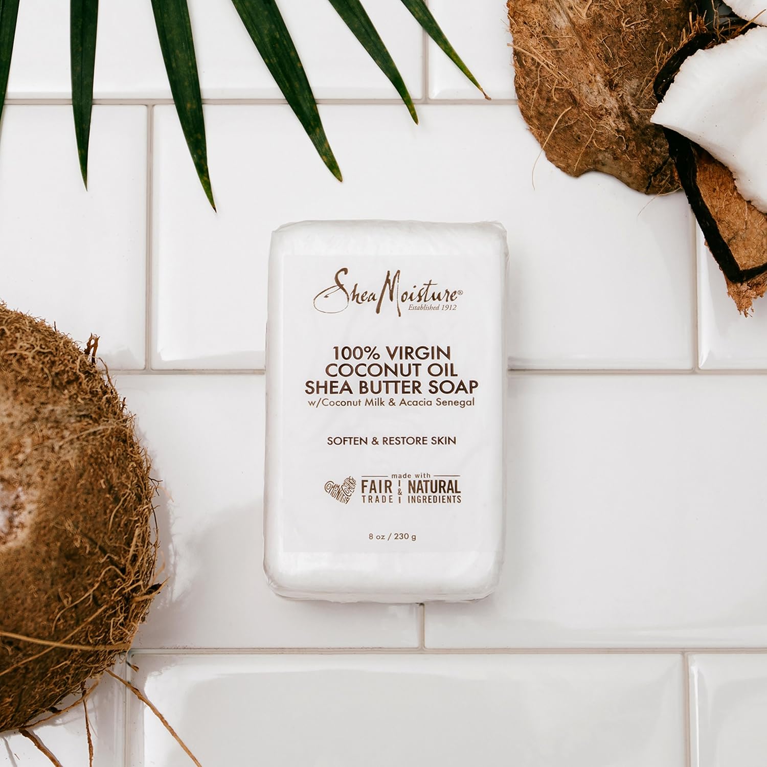 SheaMoisture 100% Virgin Coconut Oil Shea Butter Soap 230g bar white packaging