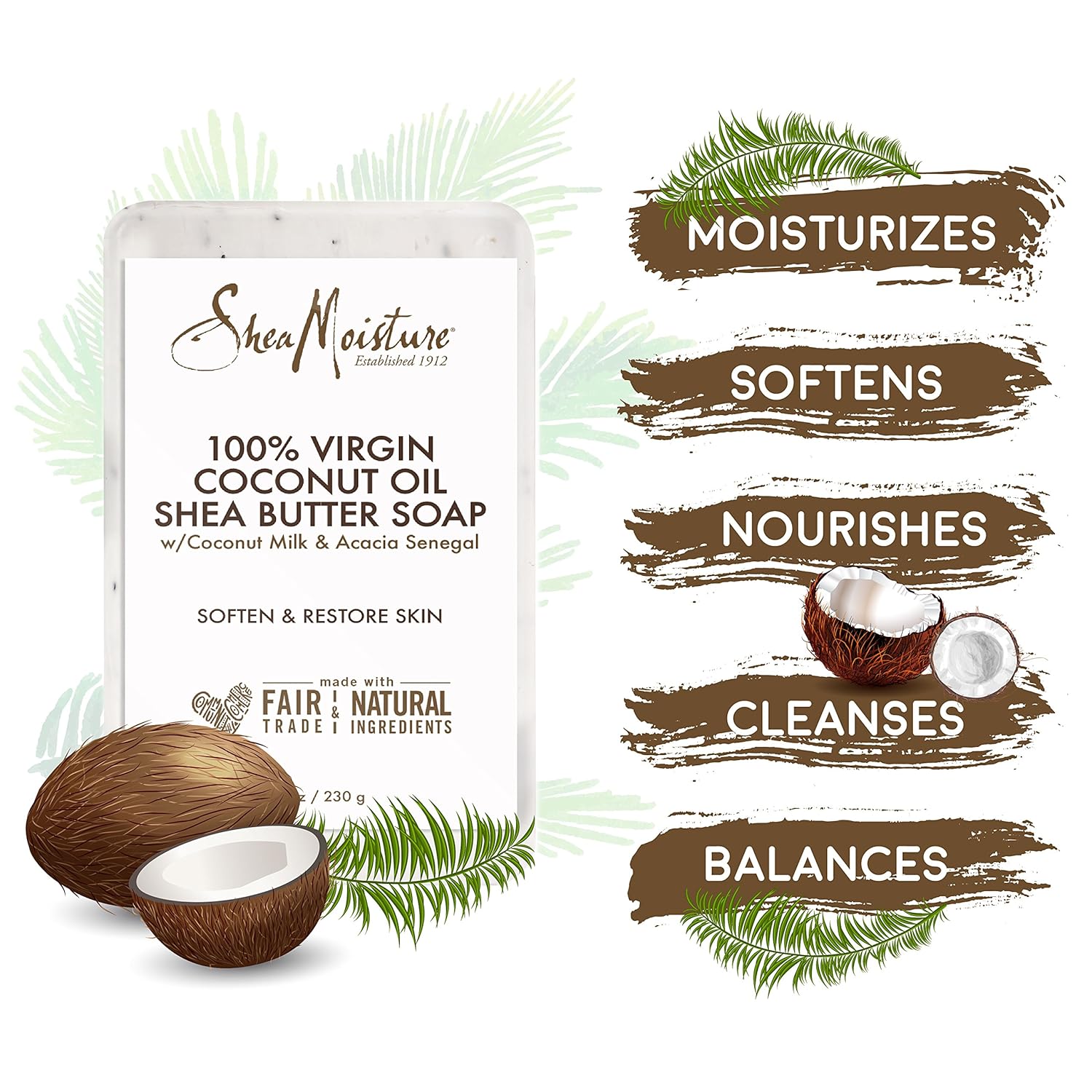 SheaMoisture 100% Virgin Coconut Oil Shea Butter Soap 230g bar