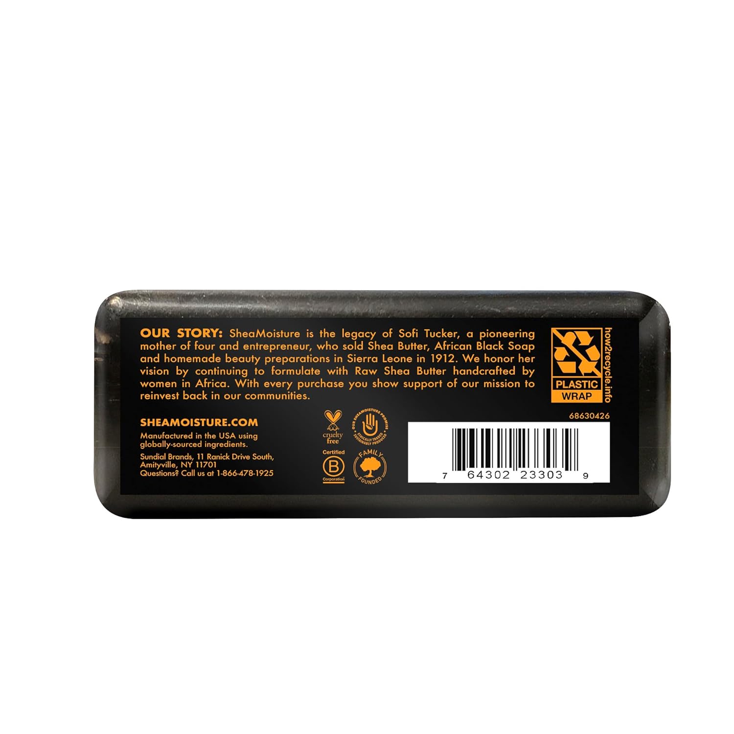 SheaMoisture African Black Soap Troubled Skin 8 oz bar soap, back packaging view