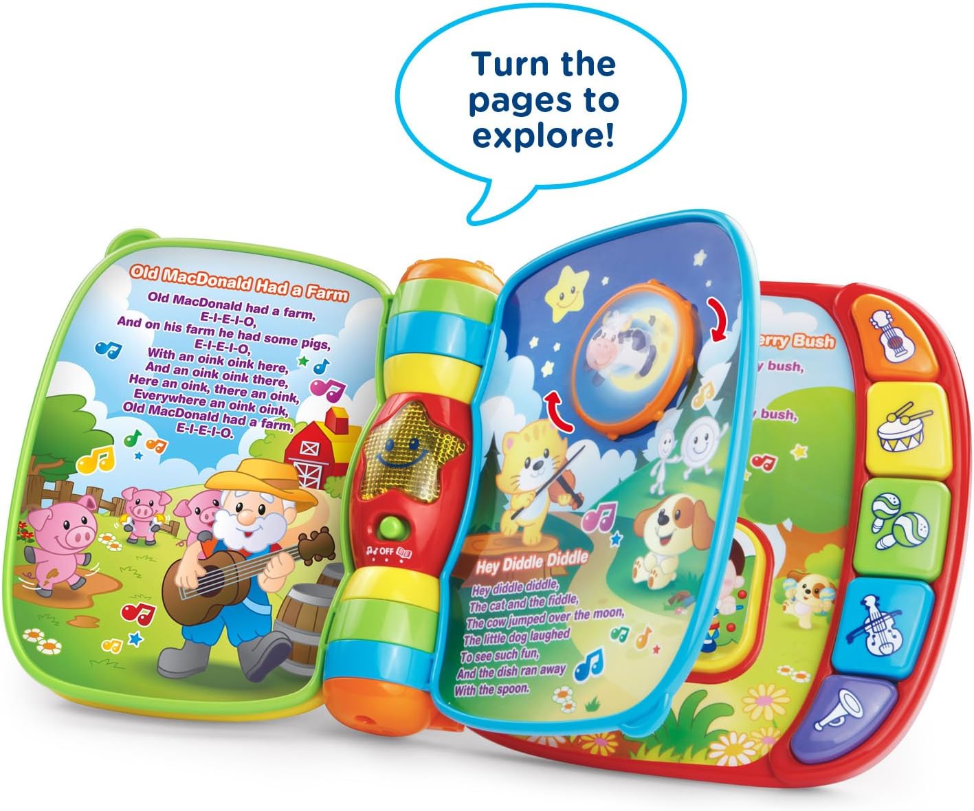 VTech Musical Rhymes Book interactive toy with coloured pages and sound buttons