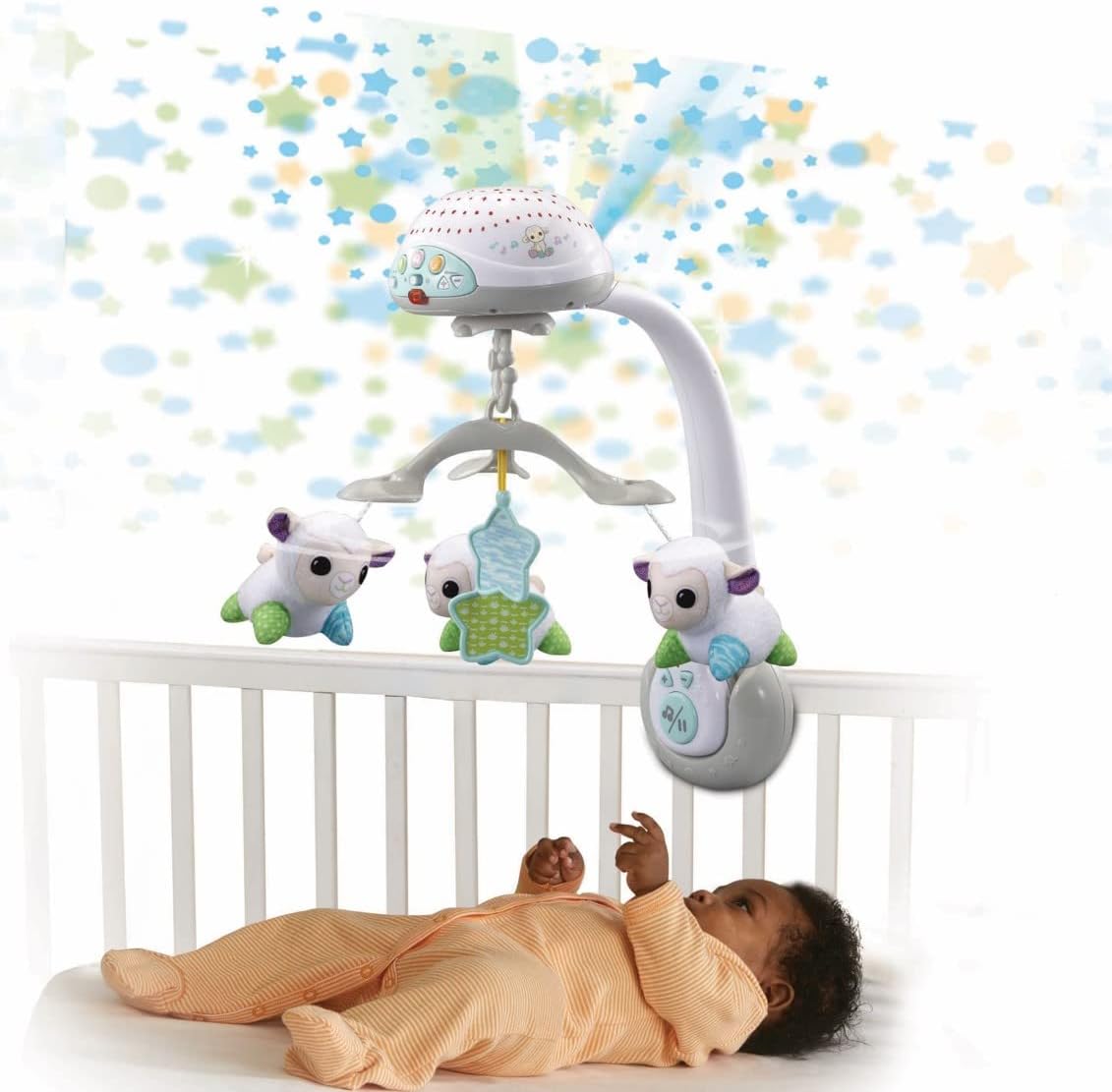 VTech Lullaby Lambs Mobile with white lamb attachments and projector