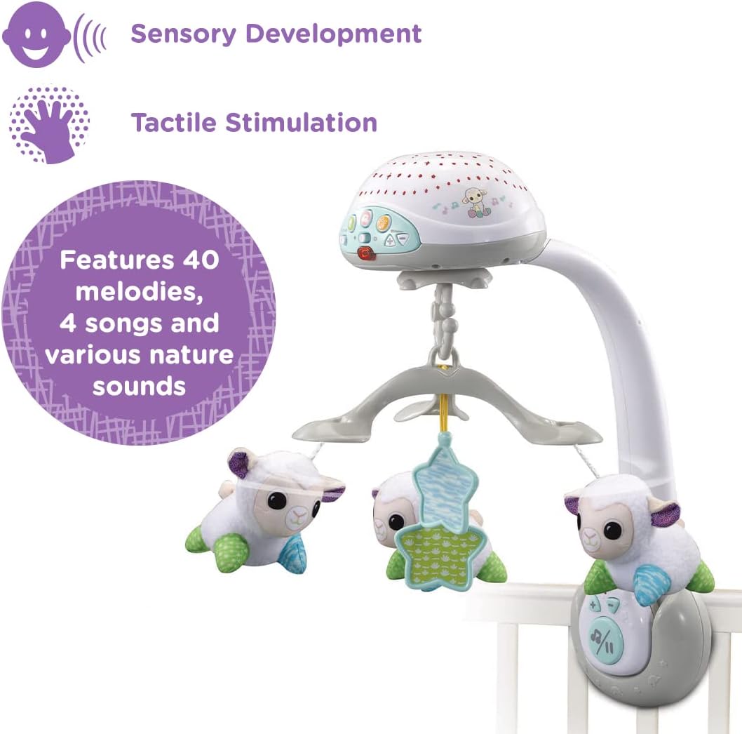 VTech Lullaby Lambs Mobile with white lamb toys and star attachment