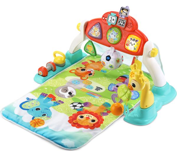 Vtech Play Dream Kicking Piano infant playmat with red canopy and toys