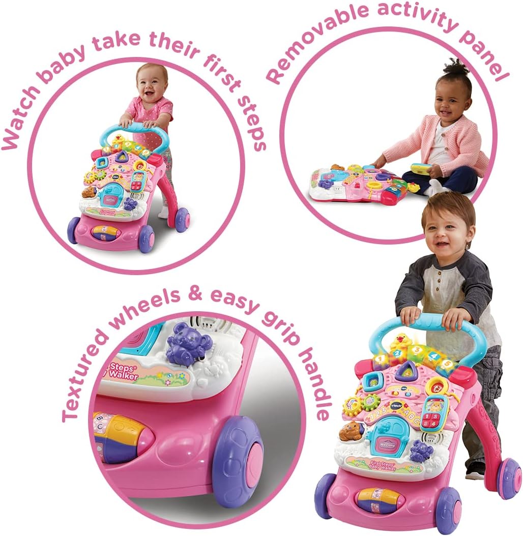 VTech First Steps Baby Walker pink with removable activity panel