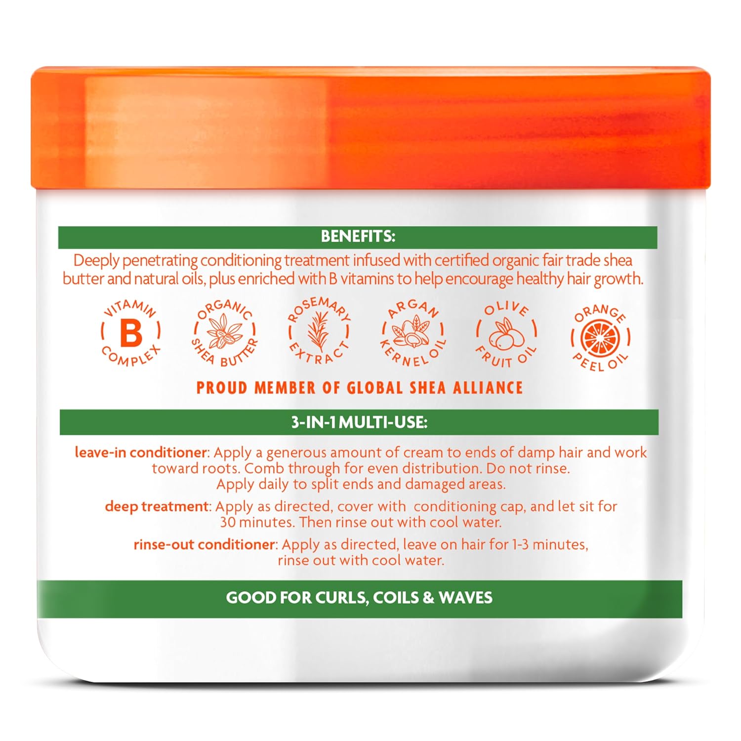 Cantu Argan Oil Leave-In Conditioning Repair Cream 453g jar with orange lid