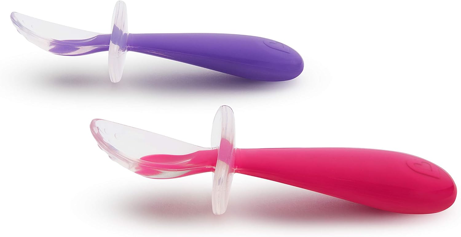 Munchkin Gentle Scoop silicone training spoons, purple and pink, 2 pack for babies 6 months plus