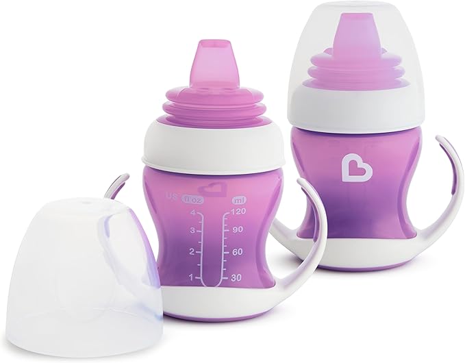 Munchkin Gentle Transition Trainer Cup pink with white handles four months plus
