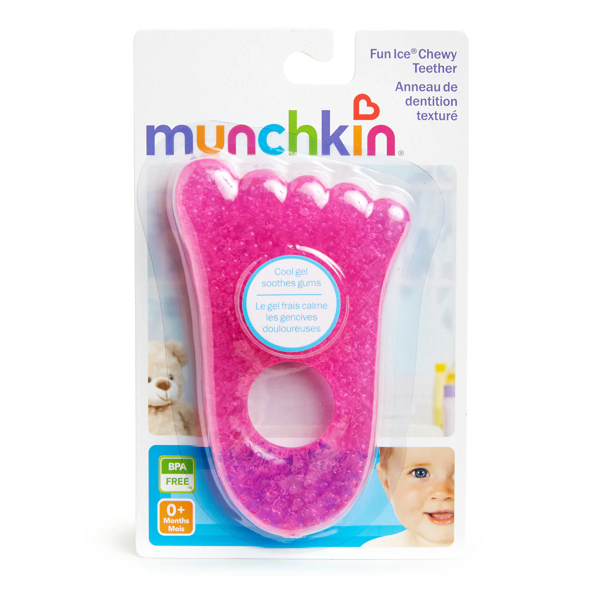 Munchkin Fun Ice Chewy Teether pink hand-shaped gel teething toy