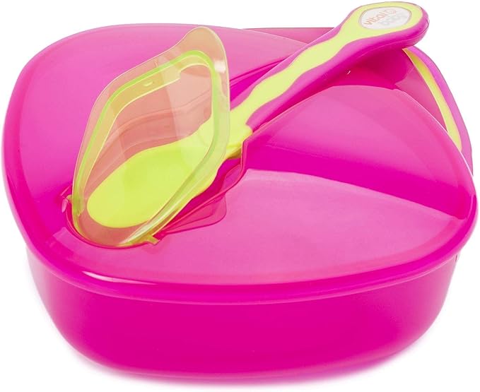 Vital On Go pink weaning set with bowl and spoon for babies