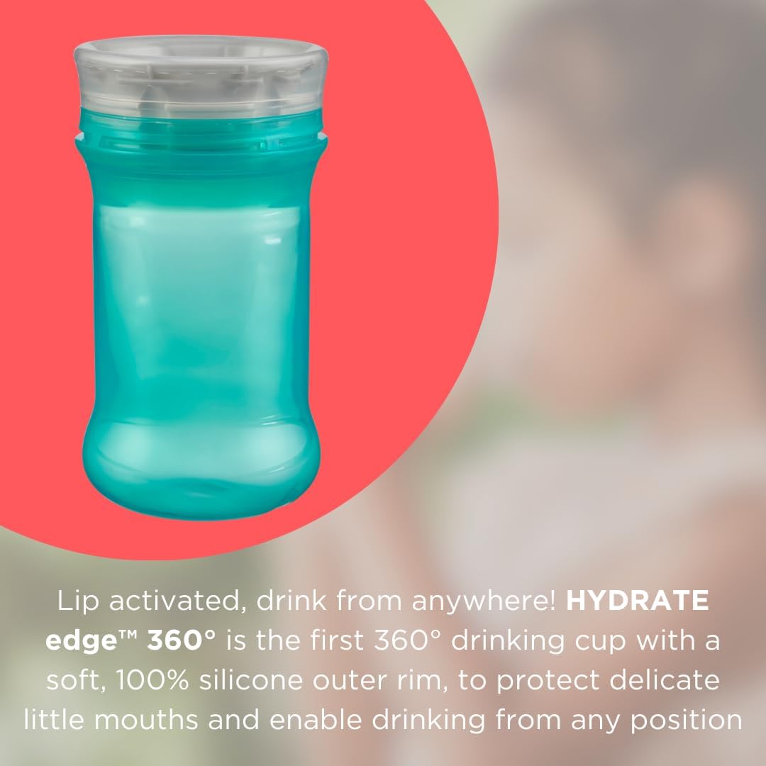 Vital Baby Hydrate Edge 360° Cup 280ml in turquoise with clear lid