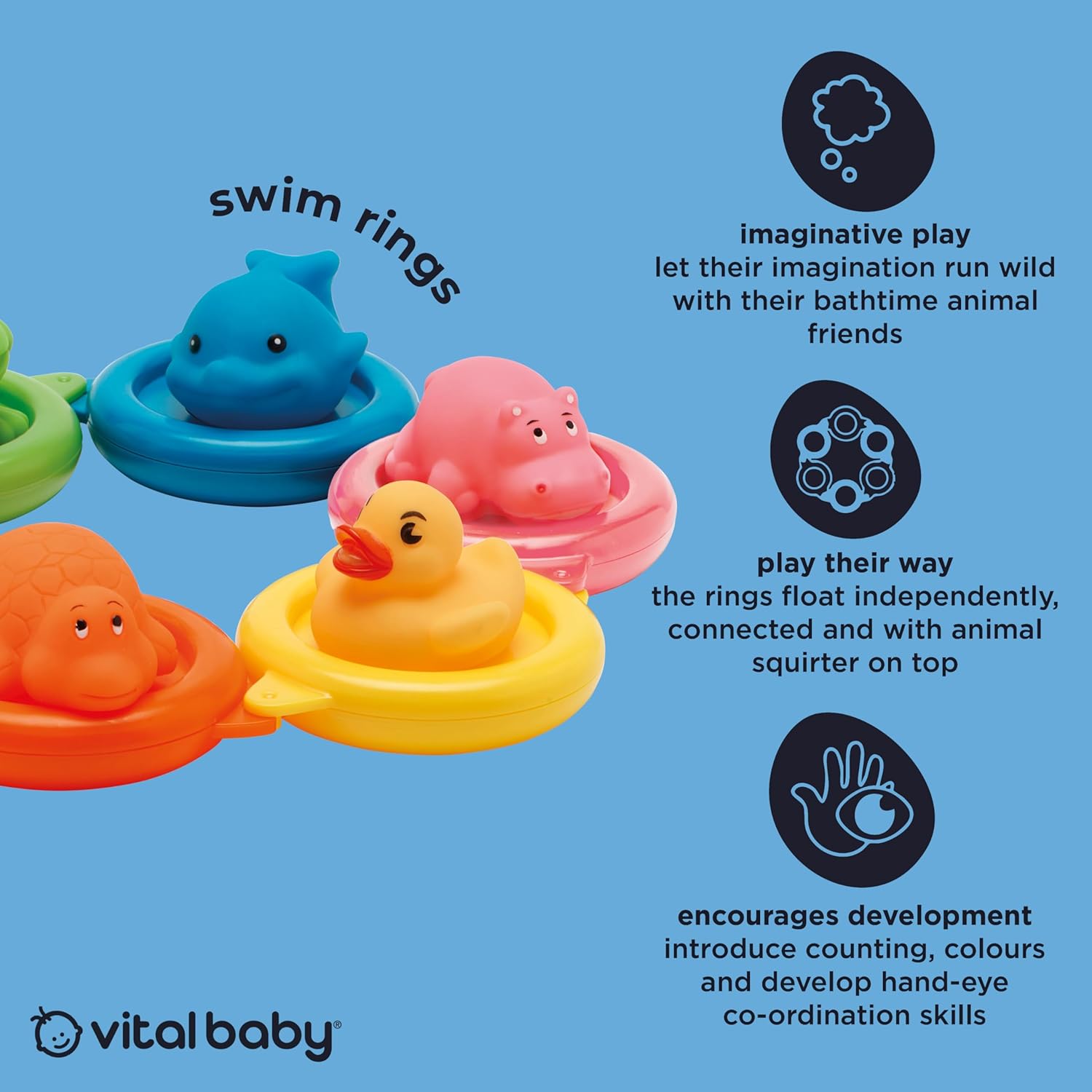 Vital Baby Splash Swim Rings with colourful animal floats and rings set