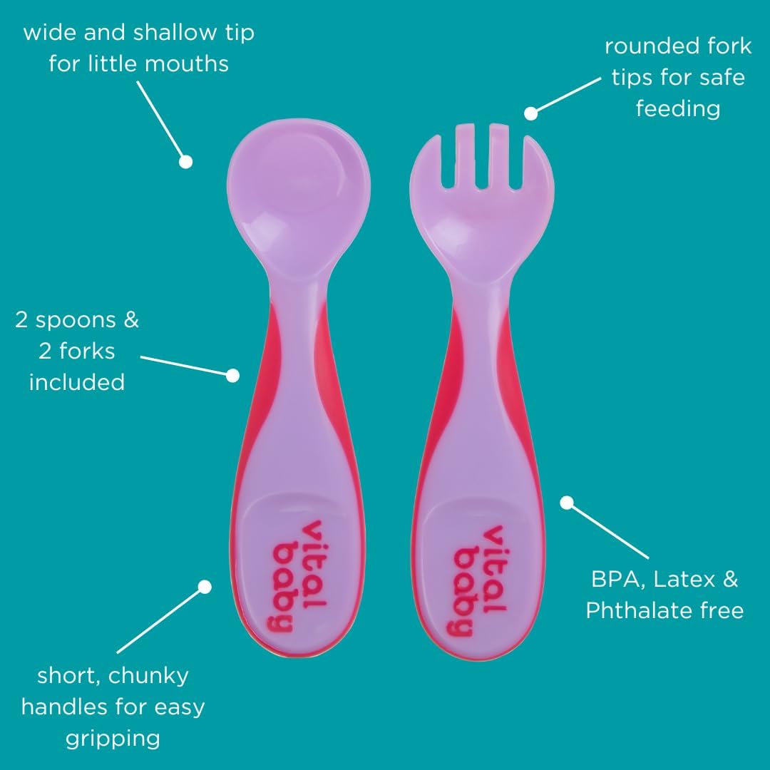 Vital Baby NOURISH Chunky Cutlery Set Fizz pink spoon and fork pair