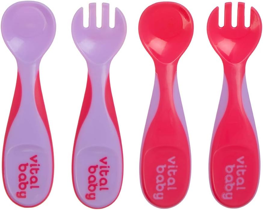 Vital Baby NOURISH Chunky Cutlery Set in Fizz purple and pink, four pieces