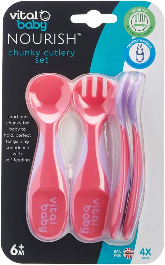 Vital Baby NOURISH Chunky Cutlery Set in Fizz pink, four pieces
