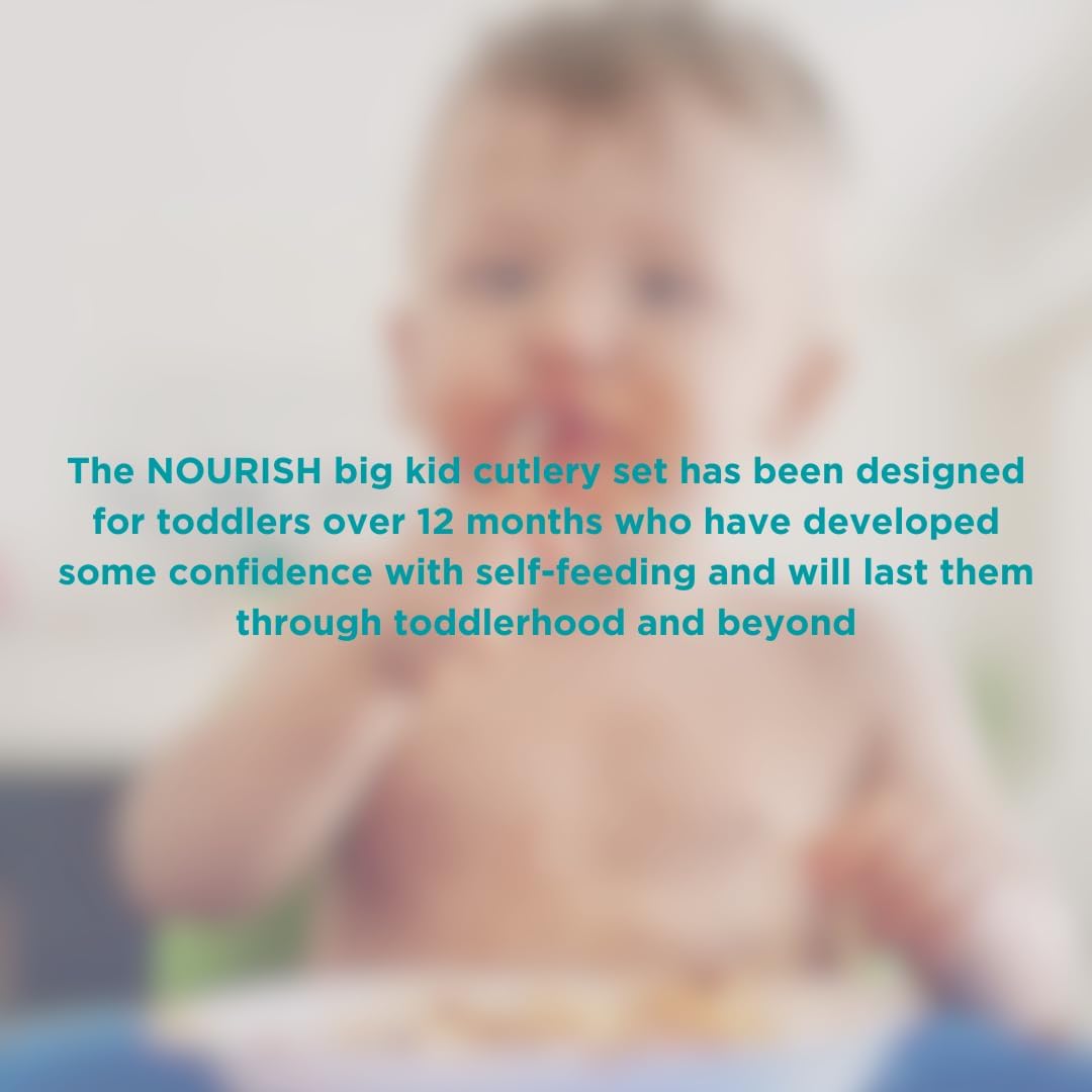 Vital Baby Nourish chunky cutlery set in blue and green Pop design