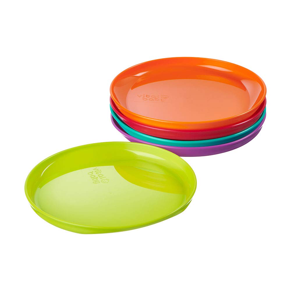 Vital Baby NOURISH Perfectly Simple Plates in lime green, orange, red, teal and purple, 5 pack