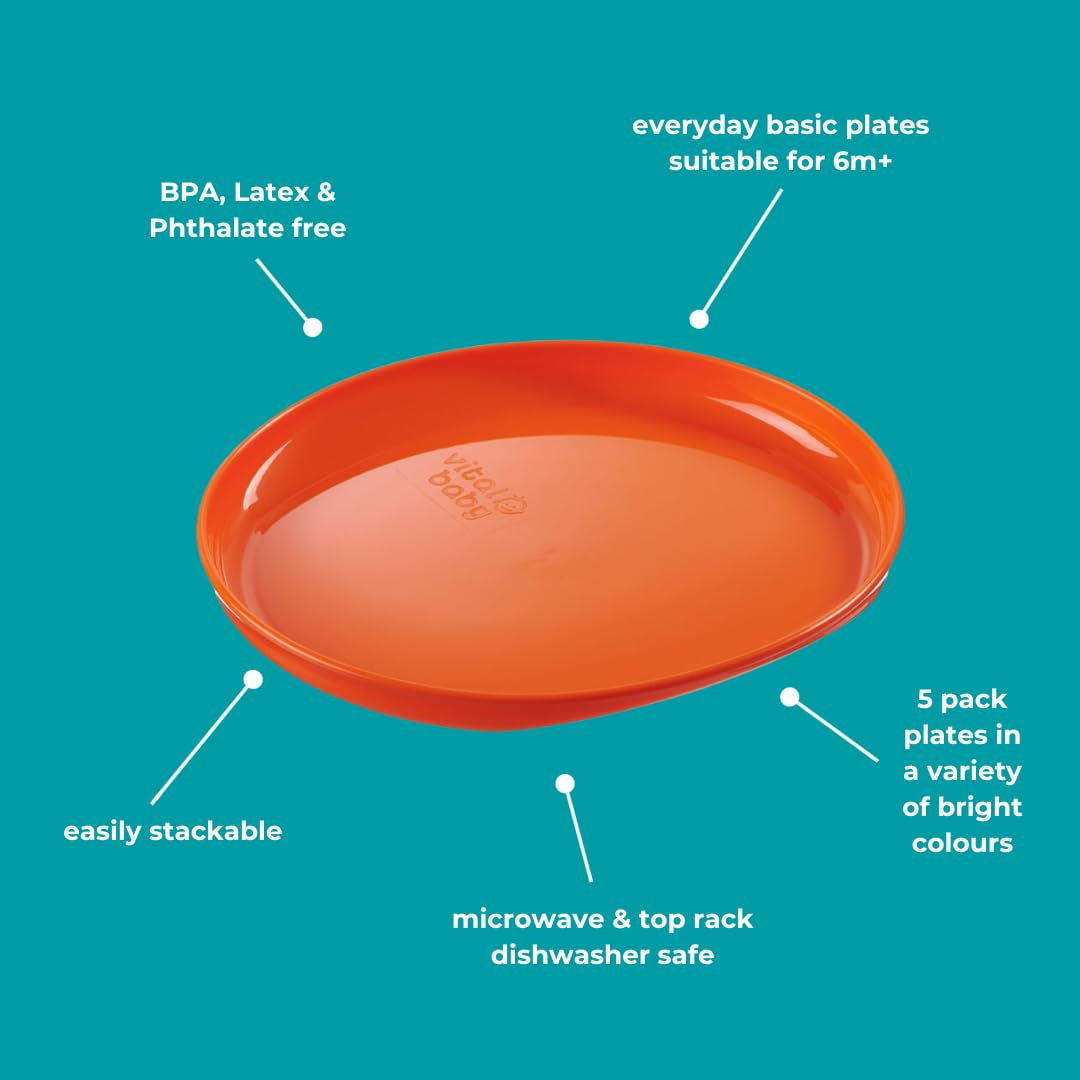 Vital Baby NOURISH Perfectly Simple Plates, 5 pack, red plate shown
