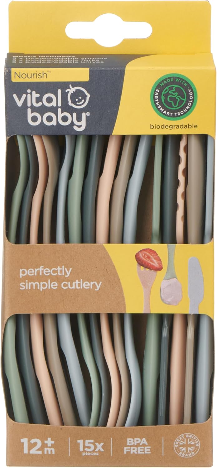 Vital Baby NOURISH biodegradable cutlery set, 15-piece, multicoloured