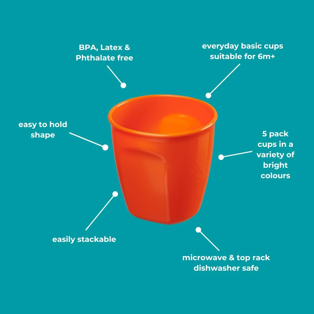 Vital Baby NOURISH Perfectly Simple orange drinking cup, 5 pack set for babies 6m+