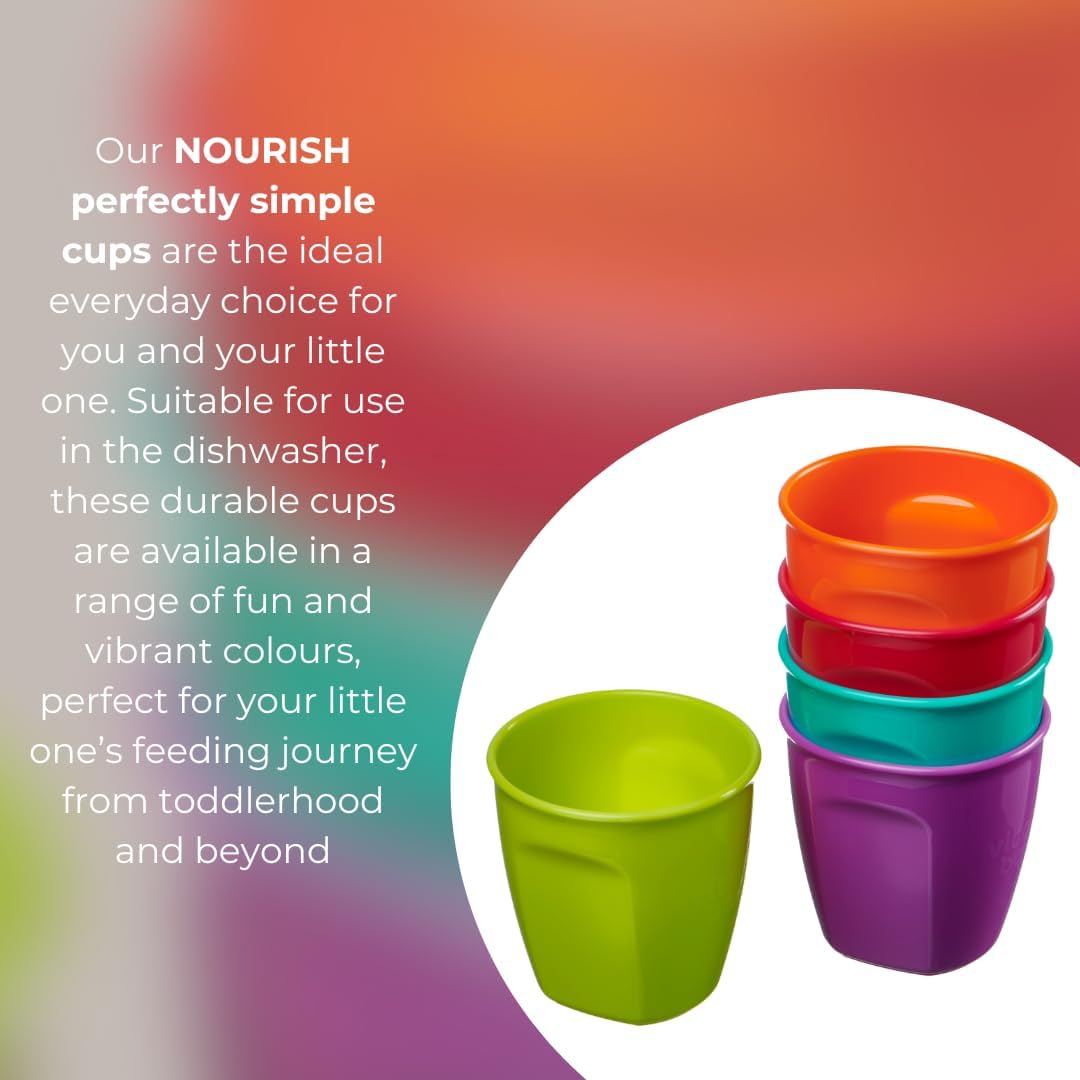 Vital Baby NOURISH Perfectly Simple Cups in multiple vibrant colours, dishwasher safe
