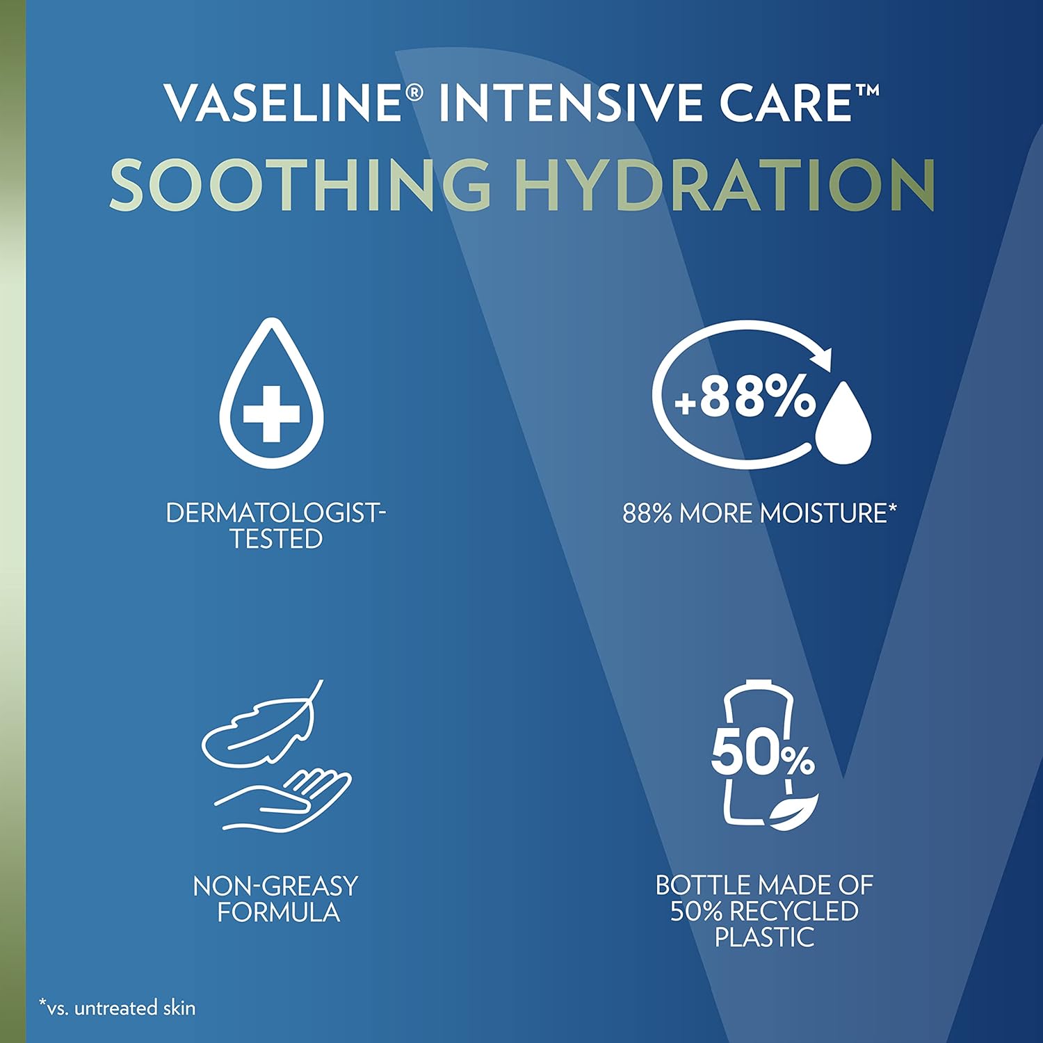 Vaseline Intensive Care Soothing Hydration body lotion 600 mL bottle on blue background