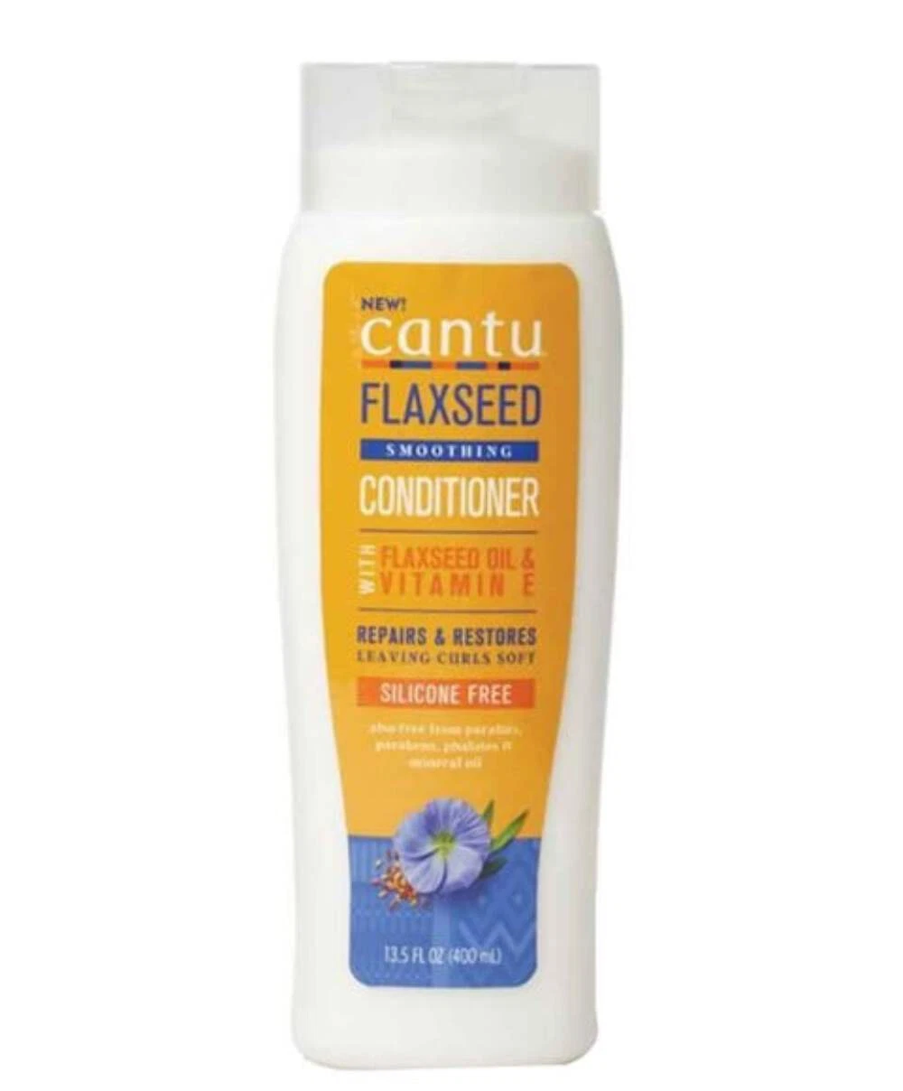 Cantu Flaxseed Smoothing Conditioner 400ml bottle with yellow and blue label