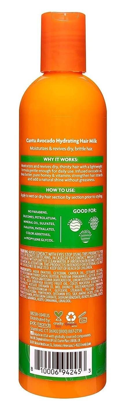 Cantu Avocado Hydrating Lightweight Hair Milk orange bottle for dry hair