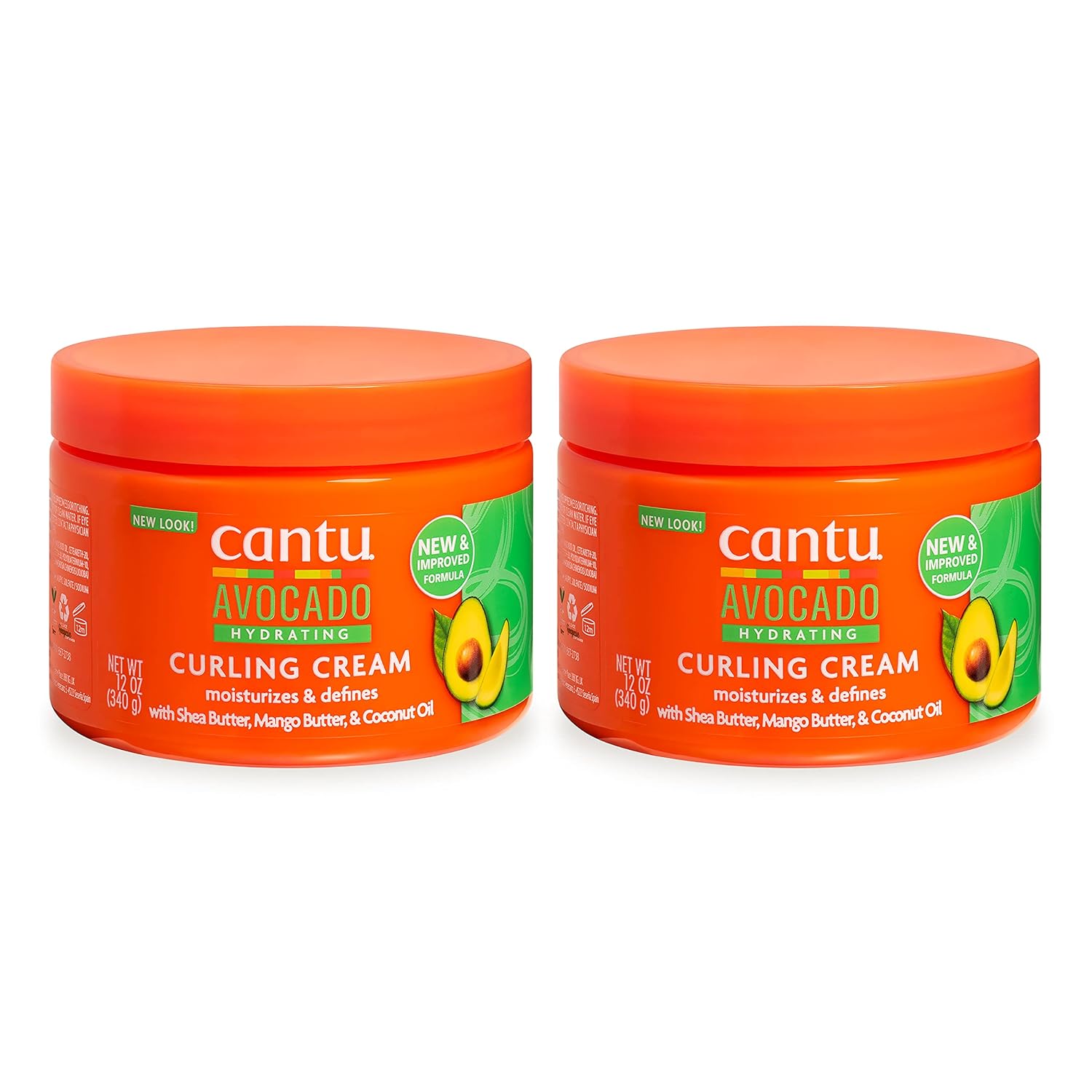 Cantu Avocado Hydrating Curling Cream 340g jar with orange lid, pack of two